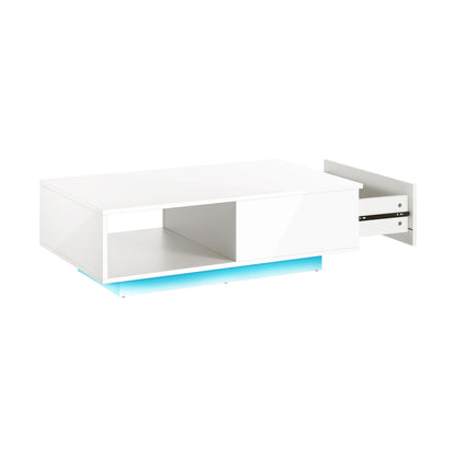 Oikiture Coffee Table LED Light High Gloss Storage Drawer Modern Furniture White-Coffee Tables-PEROZ Accessories