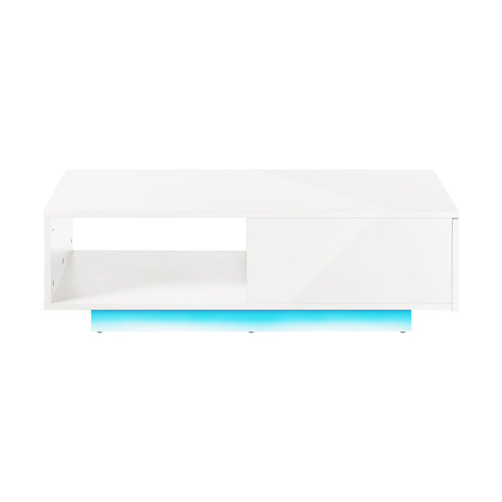 Oikiture Coffee Table LED Light High Gloss Storage Drawer Modern Furniture White-Coffee Tables-PEROZ Accessories