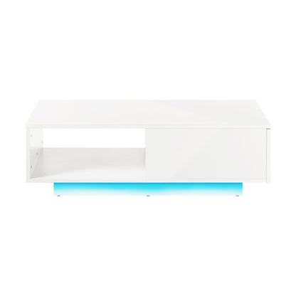 Oikiture Coffee Table LED Light High Gloss Storage Drawer Modern Furniture White-Coffee Tables-PEROZ Accessories