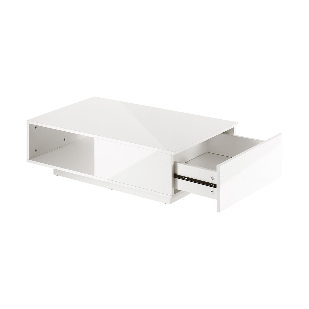 Oikiture Coffee Table LED Light High Gloss Storage Drawer Modern Furniture White-Coffee Tables-PEROZ Accessories