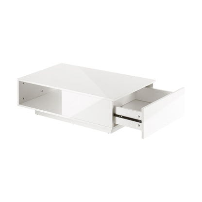 Oikiture Coffee Table LED Light High Gloss Storage Drawer Modern Furniture White-Coffee Tables-PEROZ Accessories