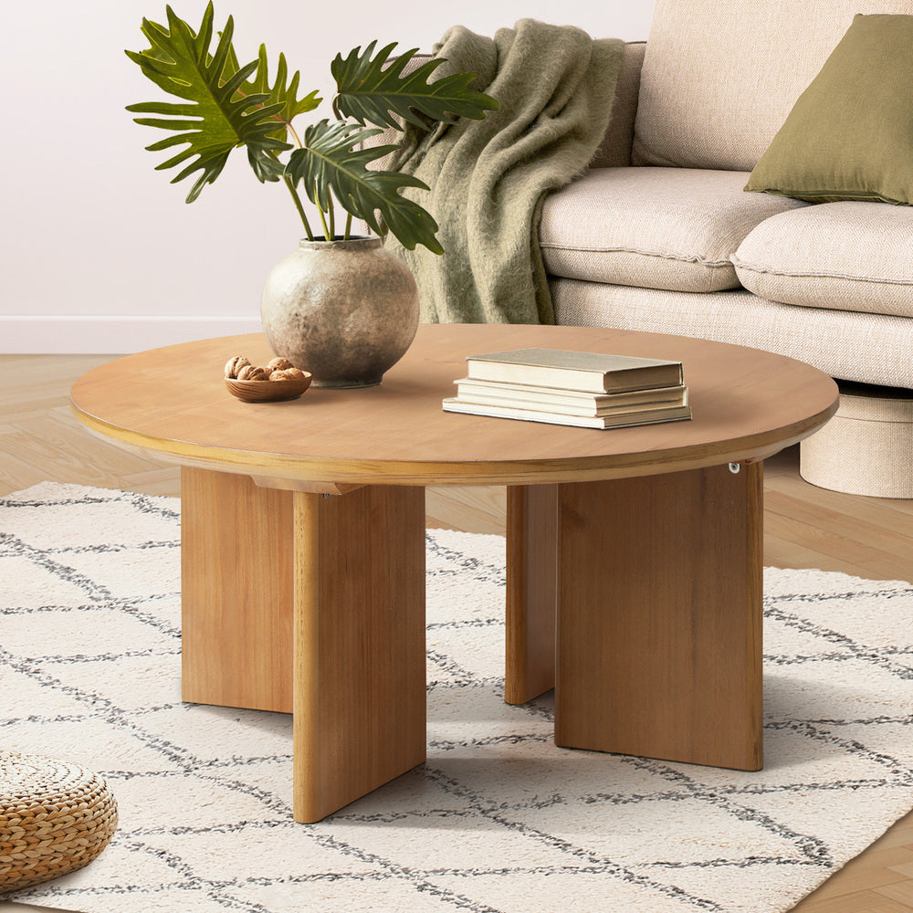 Oikiture Coffee Table Round Side End Tables Wooden Natural-Coffee Tables-PEROZ Accessories