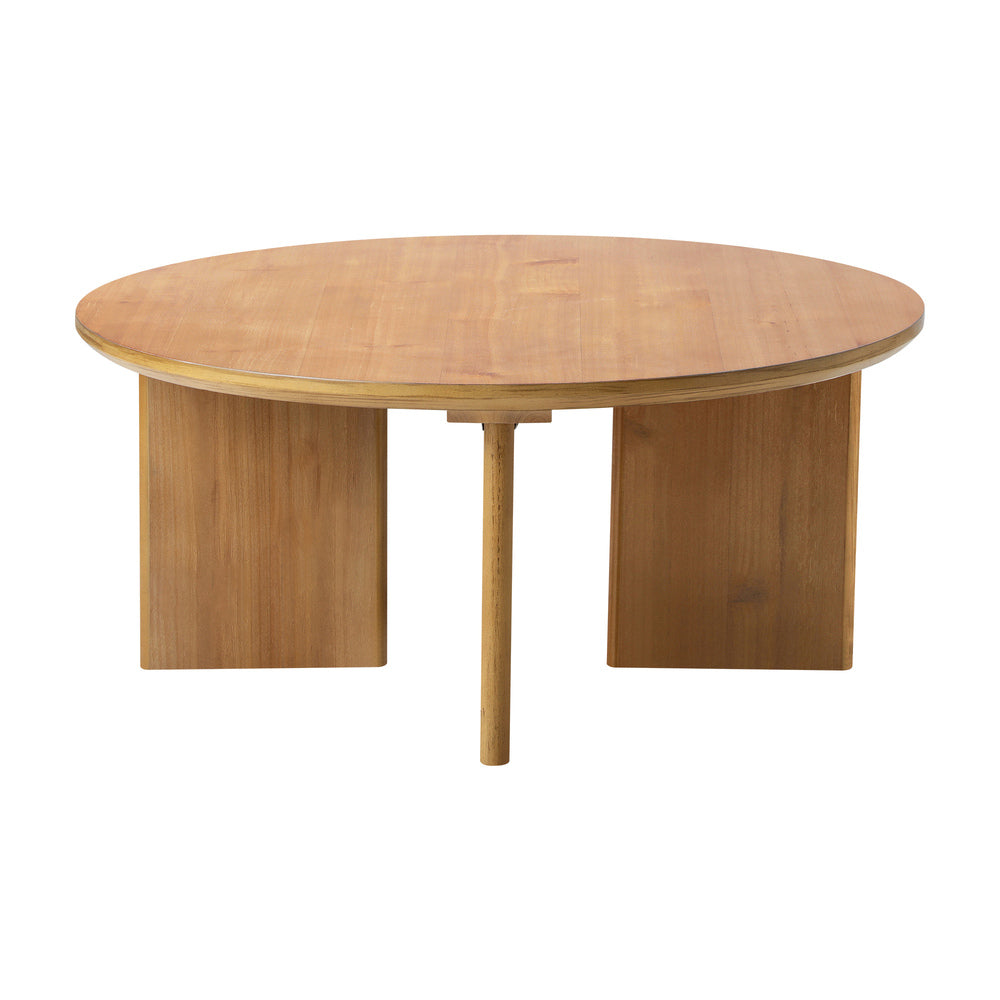 Oikiture Coffee Table Round Side End Tables Wooden Natural-Coffee Tables-PEROZ Accessories