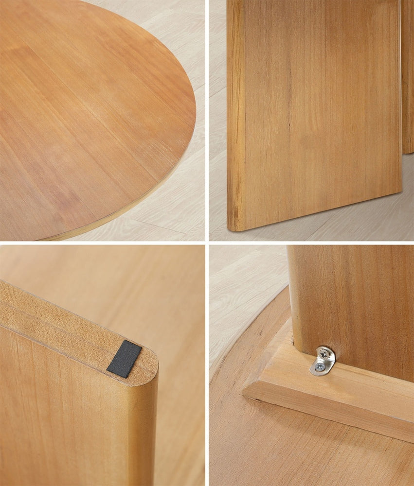 Oikiture Coffee Table Round Side End Tables Wooden Natural-Coffee Tables-PEROZ Accessories