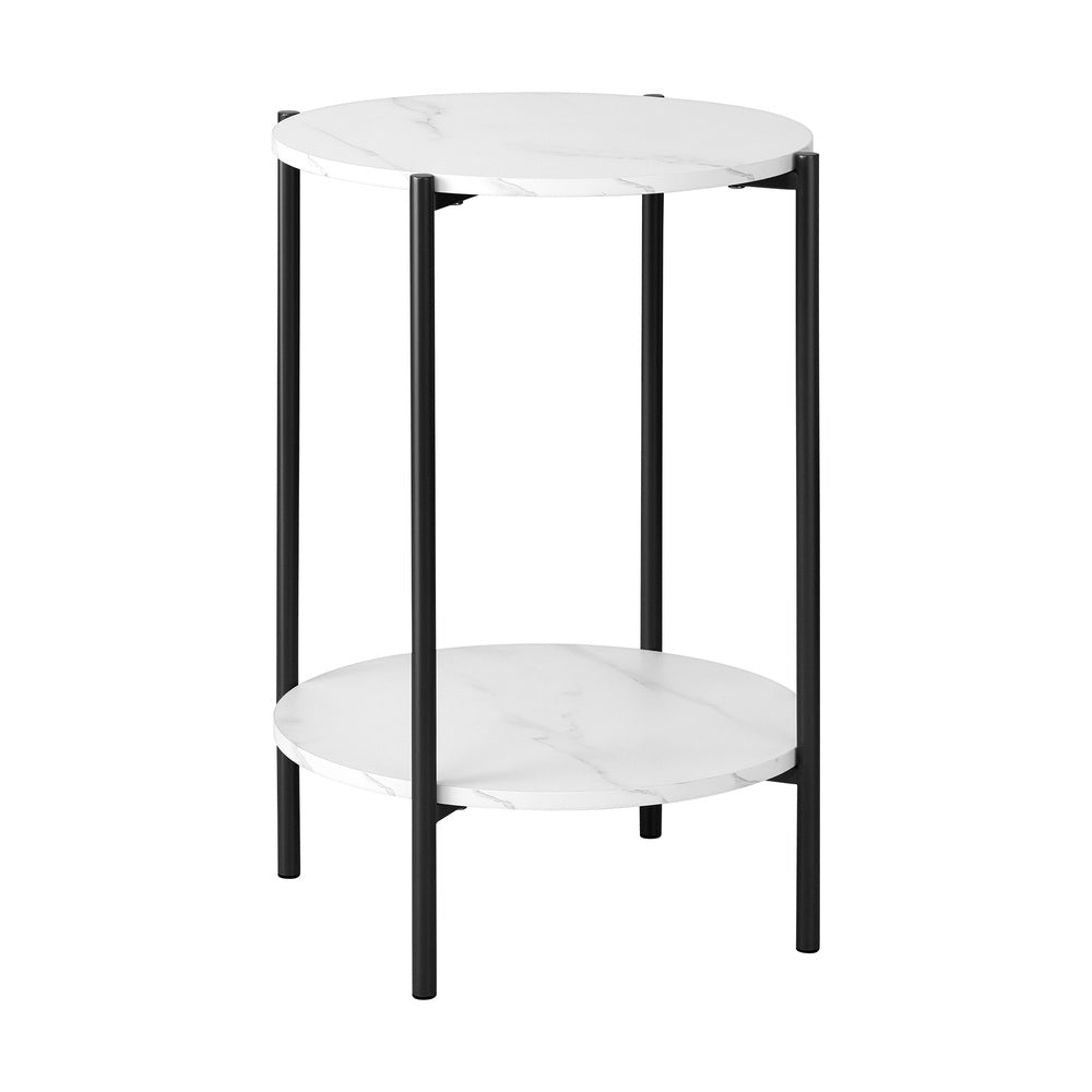 Oikiture Side End Table Coffee Sofa Bedside Nightstand Round Dual-Tier Marble-Coffee Tables-PEROZ Accessories