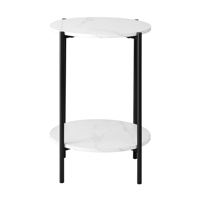 Oikiture Side End Table Coffee Sofa Bedside Nightstand Round Dual-Tier Marble-Coffee Tables-PEROZ Accessories