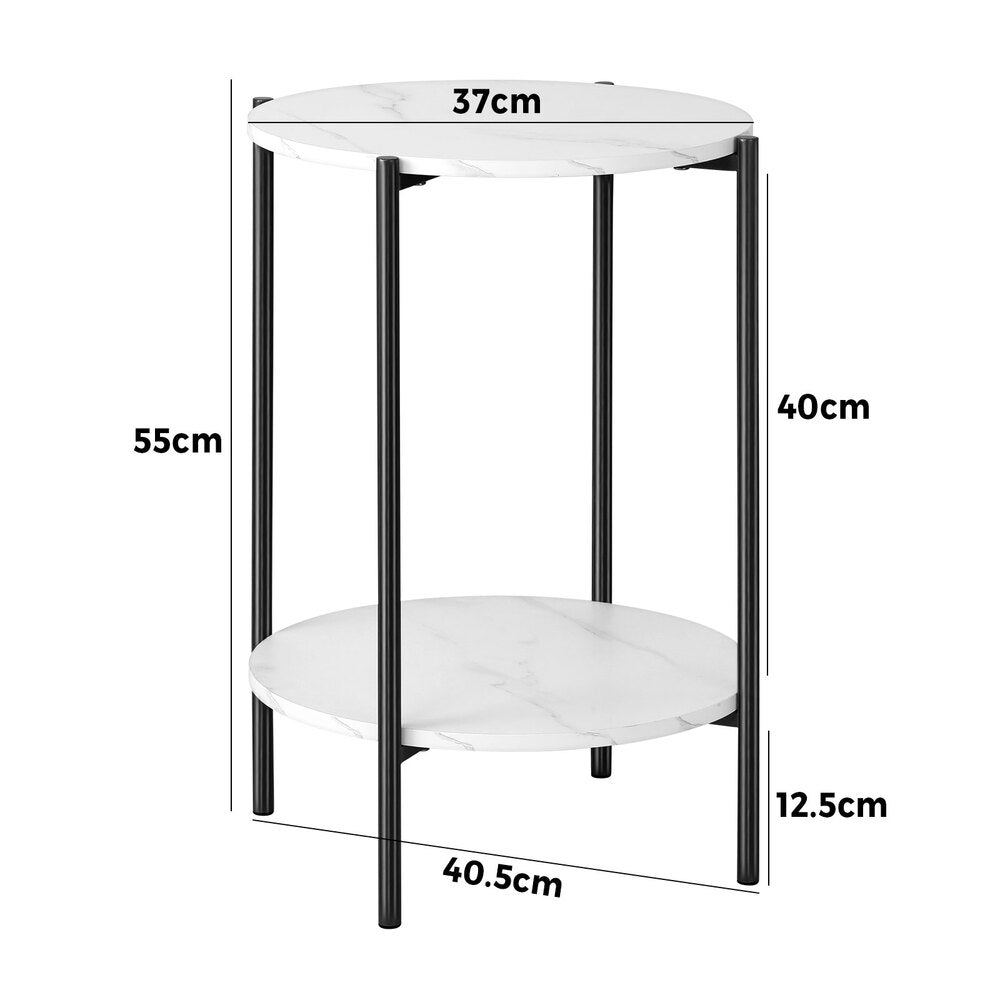 Oikiture Side End Table Coffee Sofa Bedside Nightstand Round Dual-Tier Marble-Coffee Tables-PEROZ Accessories