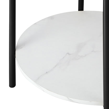 Oikiture Side End Table Coffee Sofa Bedside Nightstand Round Dual-Tier Marble-Coffee Tables-PEROZ Accessories