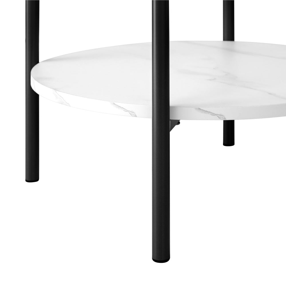 Oikiture Side End Table Coffee Sofa Bedside Nightstand Round Dual-Tier Marble-Coffee Tables-PEROZ Accessories