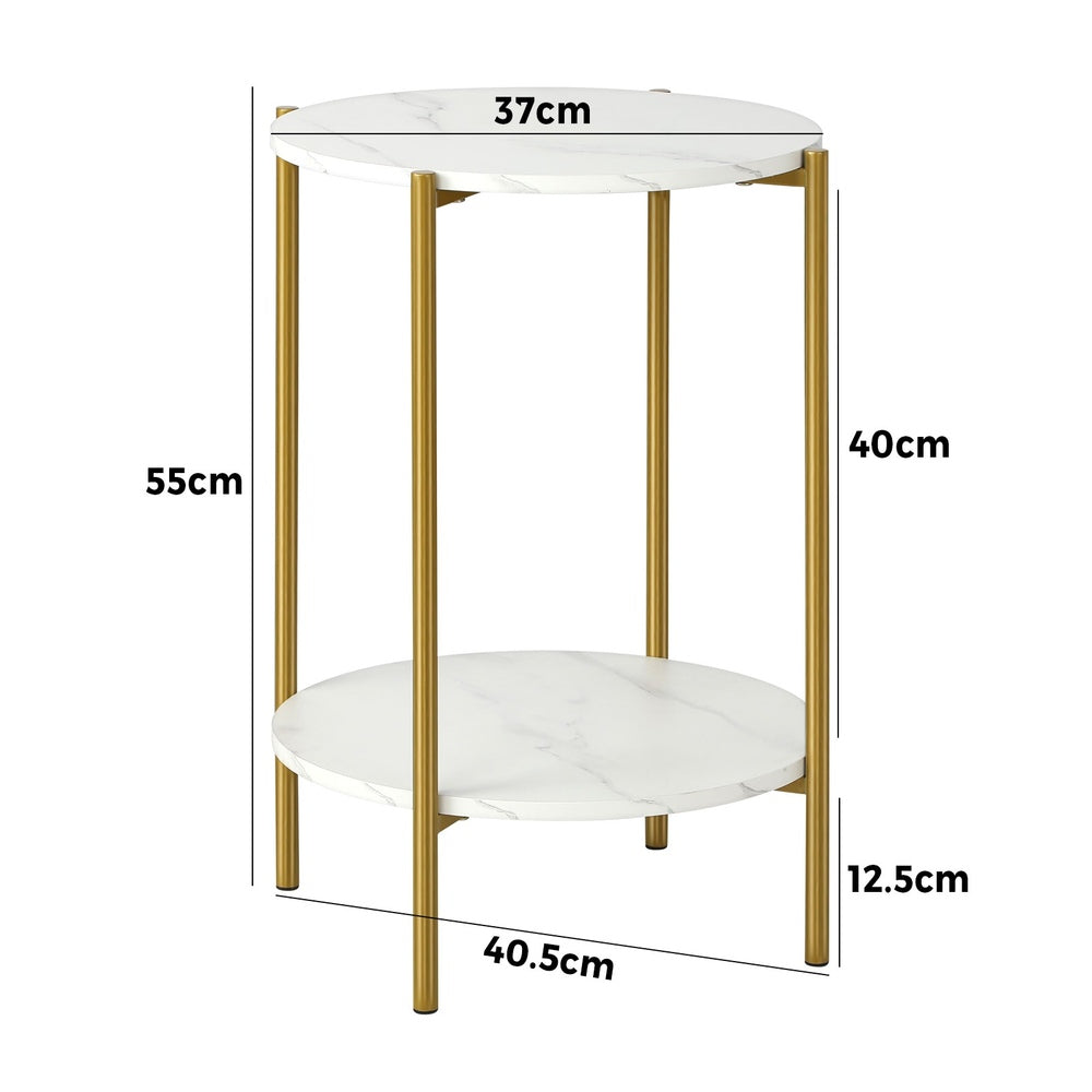 End Table, Oikiture Round Side Table Coffee Table 2 Tier Bedside Table-Bedside Tables-PEROZ Accessories