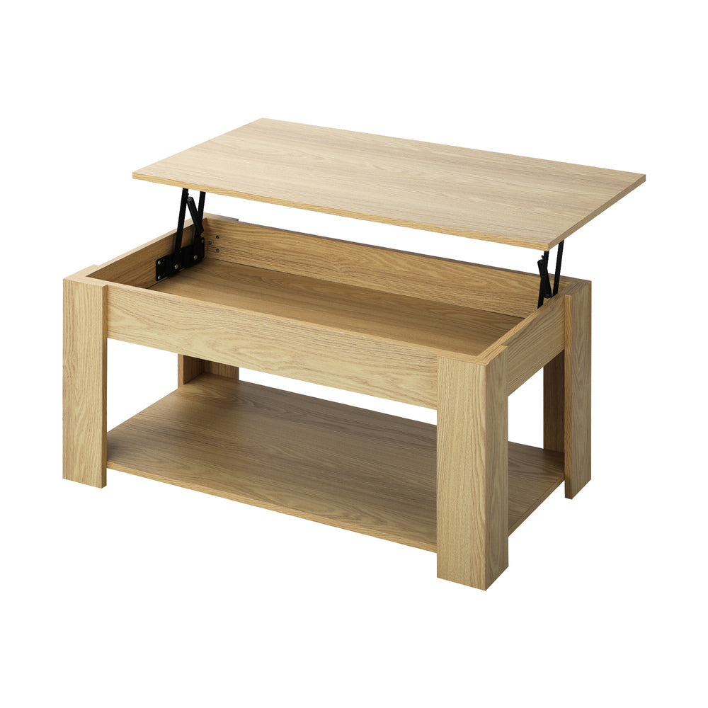 Oikiture Coffee Table with Lift Up Top and Storage Space, Wooden Side Table Beige-Coffee Tables-PEROZ Accessories