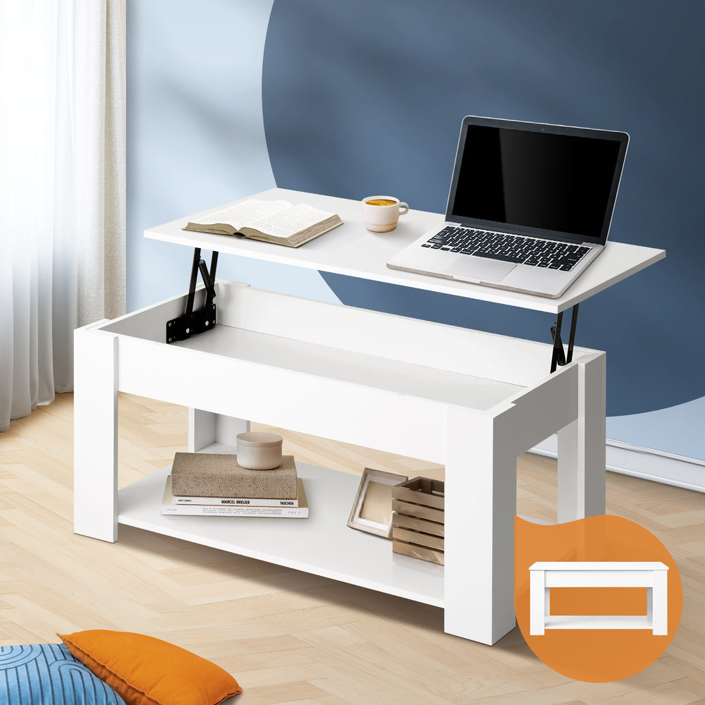 Oikiture Coffee Table with Lift Up Top and Storage Space, Wooden Side Table White-Coffee Tables-PEROZ Accessories