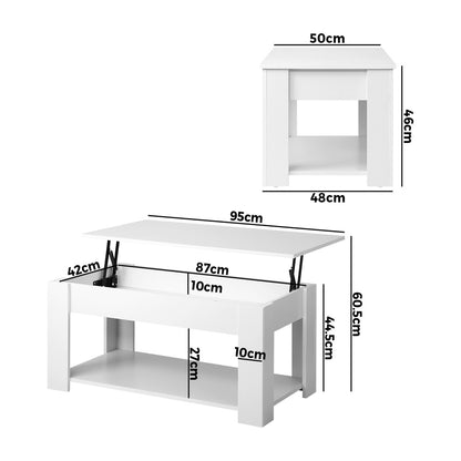 Oikiture Coffee Table with Lift Up Top and Storage Space, Wooden Side Table White-Coffee Tables-PEROZ Accessories