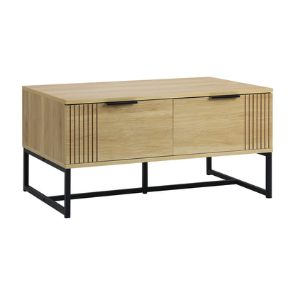 Oikiture Coffee Table with Storage Drawers Wooden Natural-Coffee Tables-PEROZ Accessories