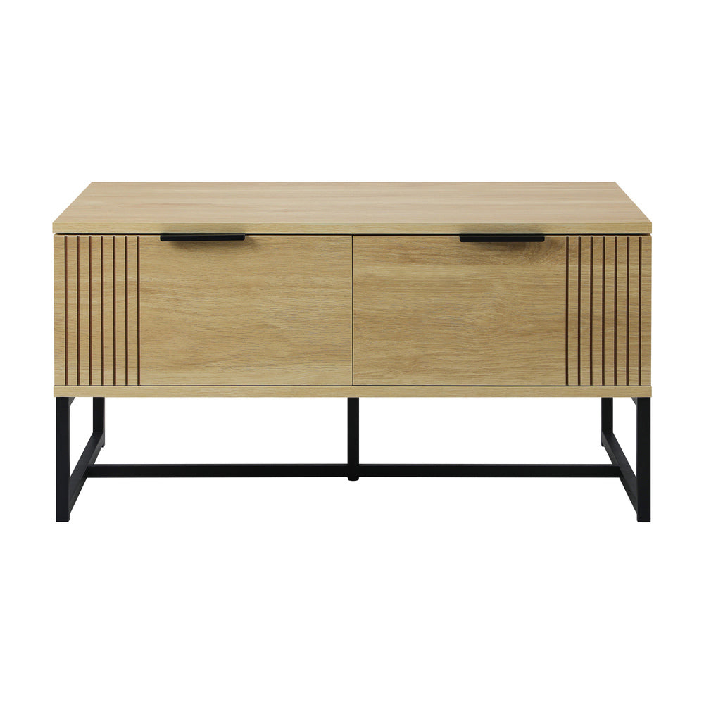 Oikiture Coffee Table with Storage Drawers Wooden Natural-Coffee Tables-PEROZ Accessories