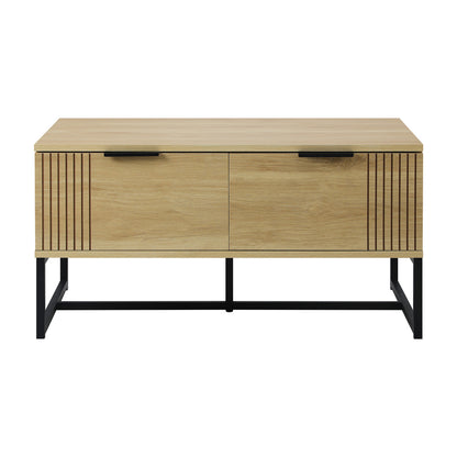 Oikiture Coffee Table with Storage Drawers Wooden Natural-Coffee Tables-PEROZ Accessories
