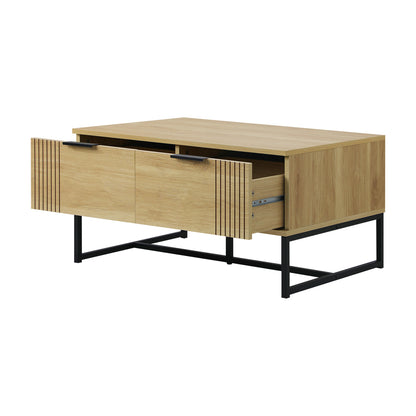 Oikiture Coffee Table with Storage Drawers Wooden Natural-Coffee Tables-PEROZ Accessories