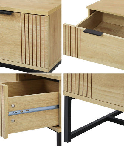 Oikiture Coffee Table with Storage Drawers Wooden Natural-Coffee Tables-PEROZ Accessories