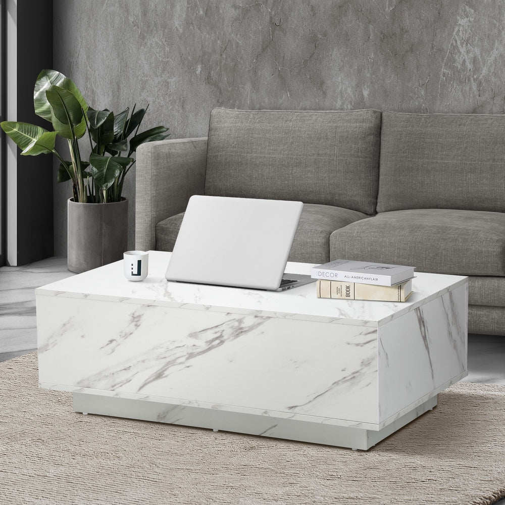 Oikiture Coffee Table Cafe Desk Marble Effect Wooden White-Coffee Table-PEROZ Accessories
