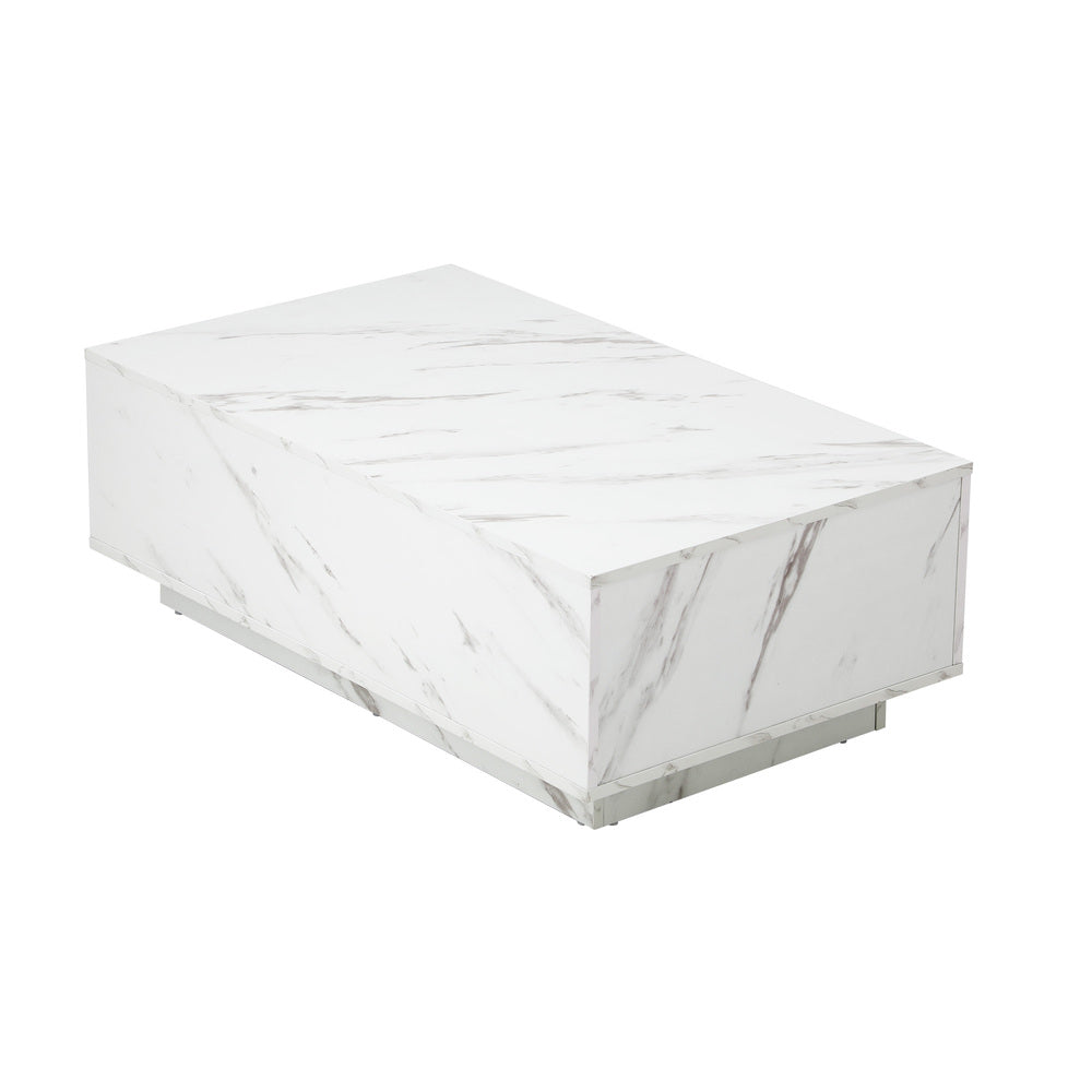 Oikiture Coffee Table Cafe Desk Marble Effect Wooden White-Coffee Table-PEROZ Accessories