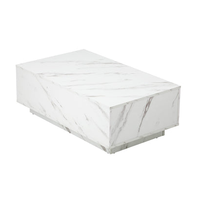 Oikiture Coffee Table Cafe Desk Marble Effect Wooden White-Coffee Table-PEROZ Accessories