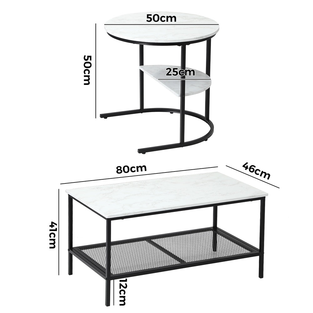 Oikiture Nesting Coffee Table Set of 2 Detachable Faux Marble-Coffee Table-PEROZ Accessories