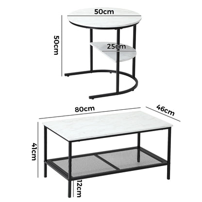 Oikiture Nesting Coffee Table Set of 2 Detachable Faux Marble-Coffee Table-PEROZ Accessories