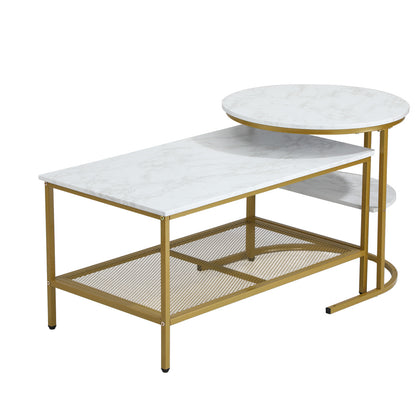 Oikiture Nesting Coffee Table Set of 2 Detachable Faux Marble Top-Coffee Table-PEROZ Accessories