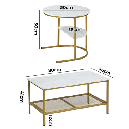 Oikiture Nesting Coffee Table Set of 2 Detachable Faux Marble Top-Coffee Table-PEROZ Accessories