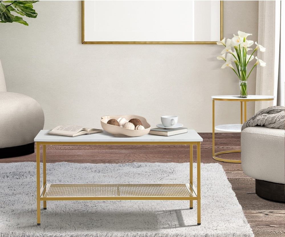 Oikiture Nesting Coffee Table Set of 2 Detachable Faux Marble Top-Coffee Table-PEROZ Accessories