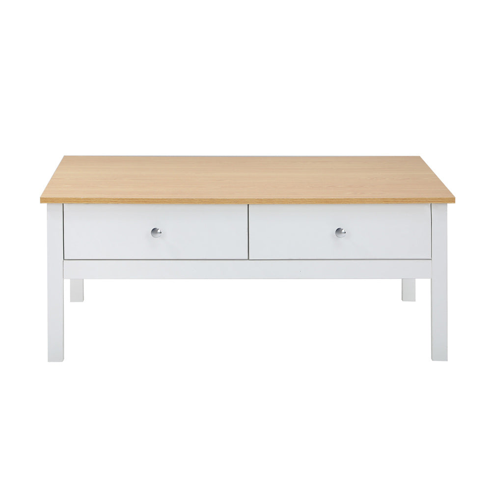 Oikiture Coffee Table Storage Drawers Natural White-Coffee Table-PEROZ Accessories