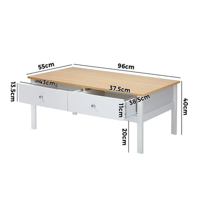 Oikiture Coffee Table Storage Drawers Natural White-Coffee Table-PEROZ Accessories