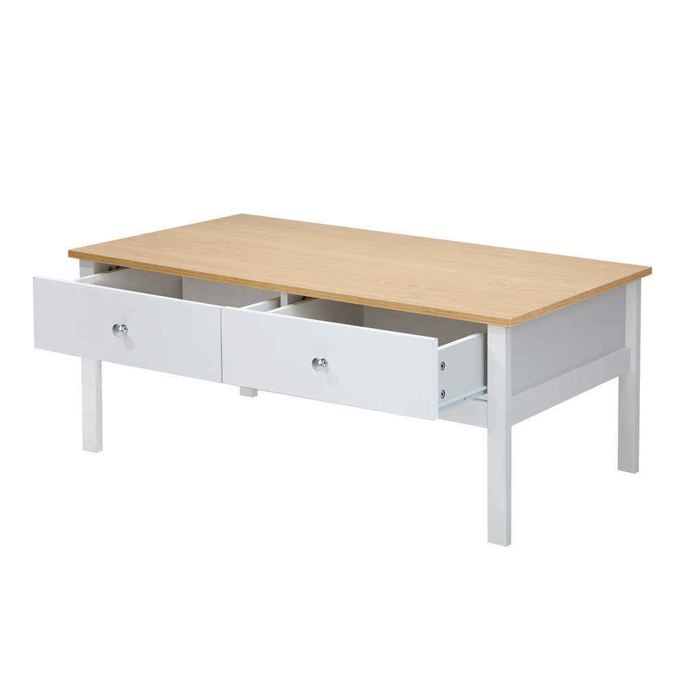 Oikiture Coffee Table Storage Drawers Natural White-Coffee Table-PEROZ Accessories