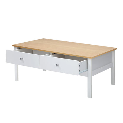 Oikiture Coffee Table Storage Drawers Natural White-Coffee Table-PEROZ Accessories