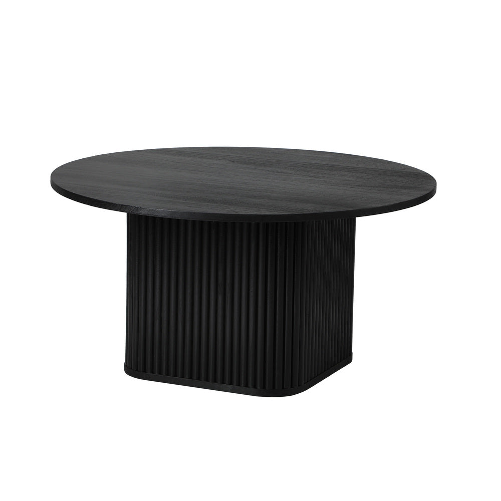 Oikiture Coffee Table Round Wooden Black-Coffee Table-PEROZ Accessories
