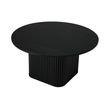 Oikiture Coffee Table Round Wooden Black-Coffee Table-PEROZ Accessories