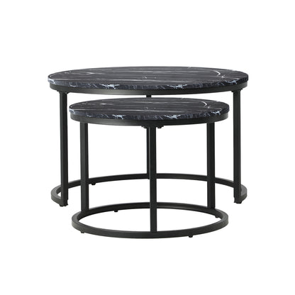 Oikiture Set of 2 Coffee Table Round Nesting Side End Table Black-Coffee Tables-PEROZ Accessories