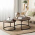 Oikiture Set of 2 Coffee Table Round Nesting Side End Table Walnut & Black-Coffee Tables-PEROZ Accessories