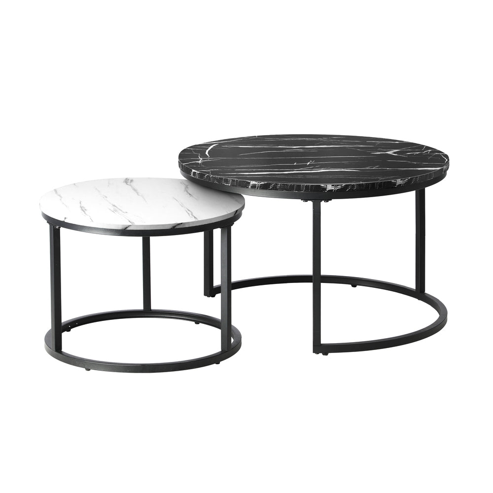 Oikiture Nesting Coffee Table Round Marble Black&amp;White-Coffee Tables-PEROZ Accessories