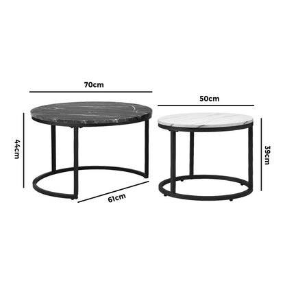 Oikiture Nesting Coffee Table Round Marble Black&amp;White-Coffee Tables-PEROZ Accessories