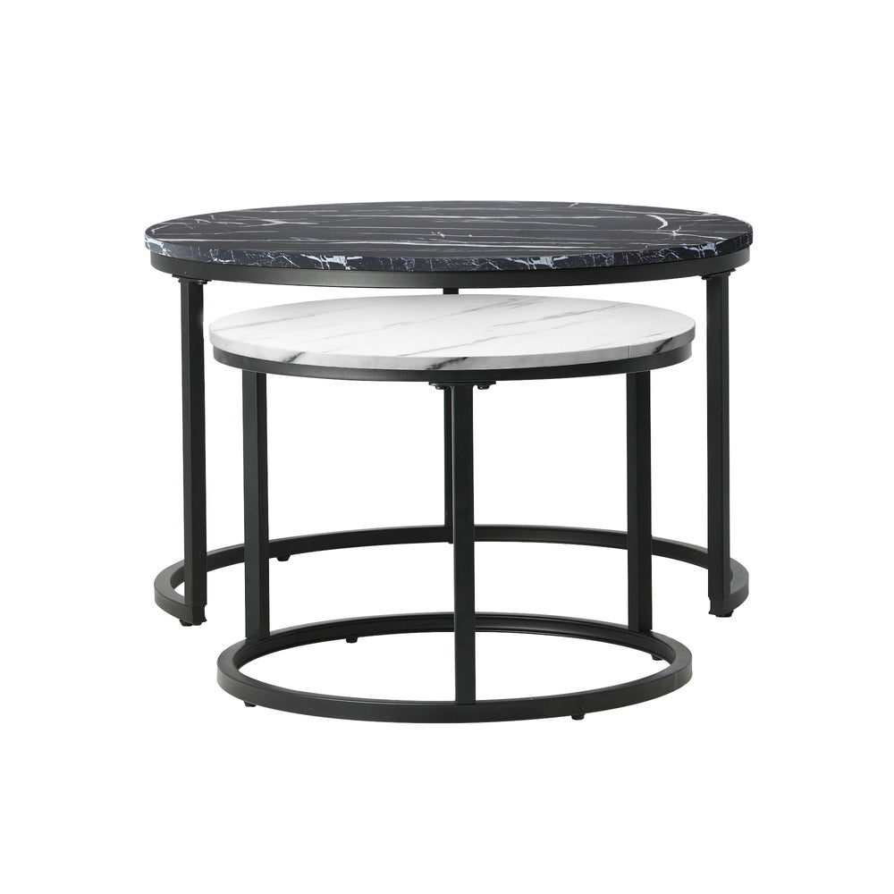 Oikiture Nesting Coffee Table Round Marble Black&amp;White-Coffee Tables-PEROZ Accessories