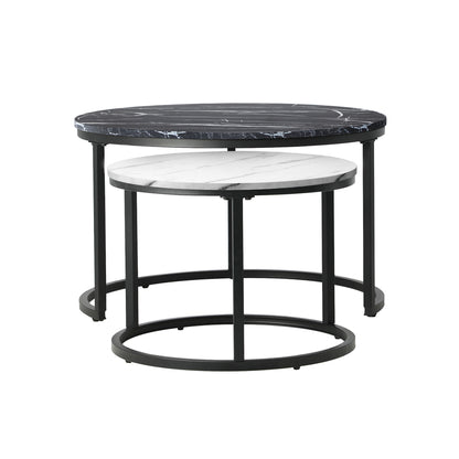 Oikiture Nesting Coffee Table Round Marble Black&amp;White-Coffee Tables-PEROZ Accessories