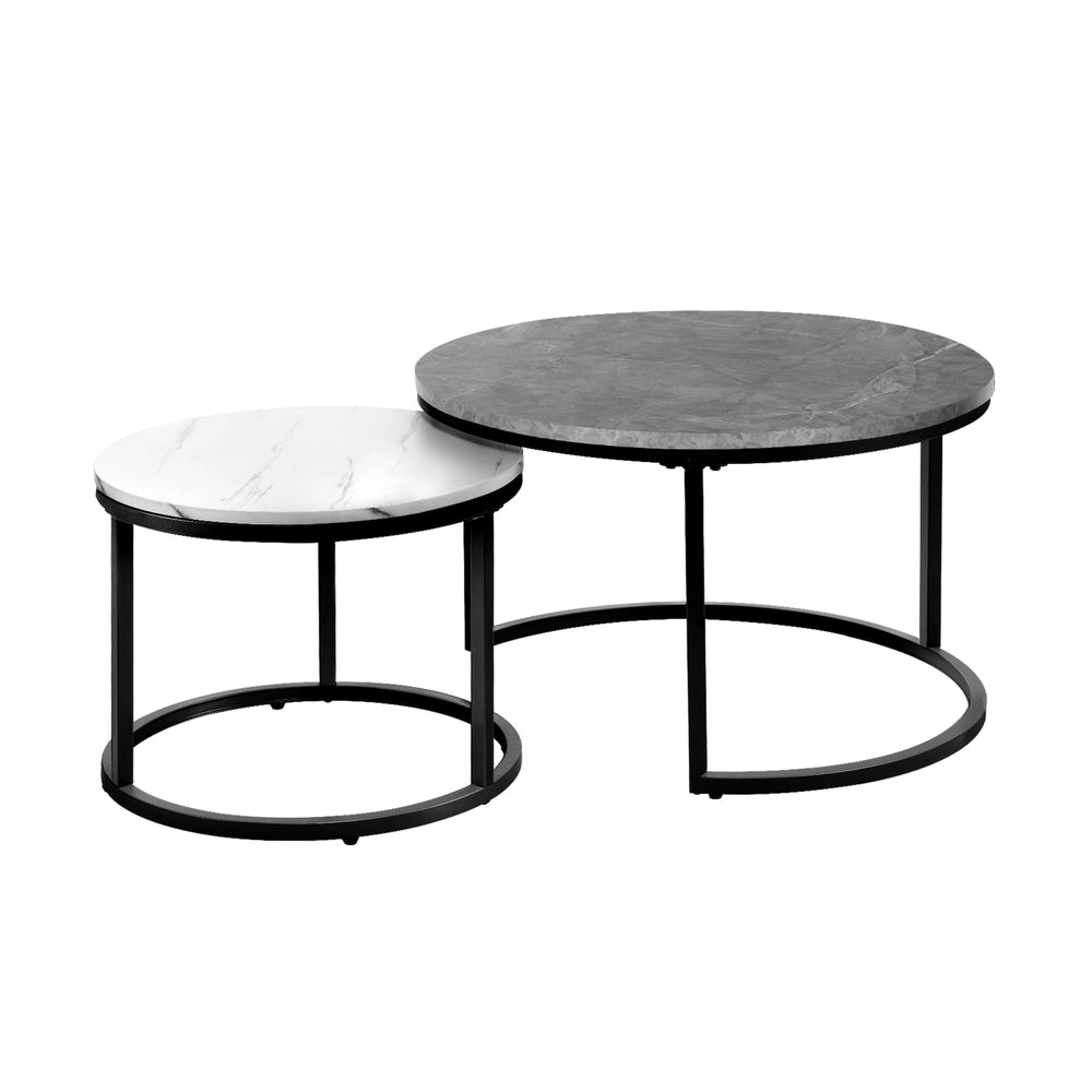 Oikiture Nesting Coffee Table Round Marble Grey&amp;White-Coffee Tables-PEROZ Accessories