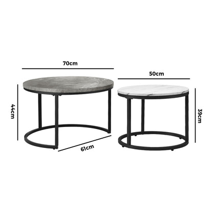 Oikiture Nesting Coffee Table Round Marble Grey&amp;White-Coffee Tables-PEROZ Accessories