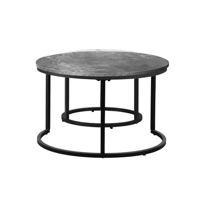 Oikiture Nesting Coffee Table Round Marble Grey&amp;White-Coffee Tables-PEROZ Accessories