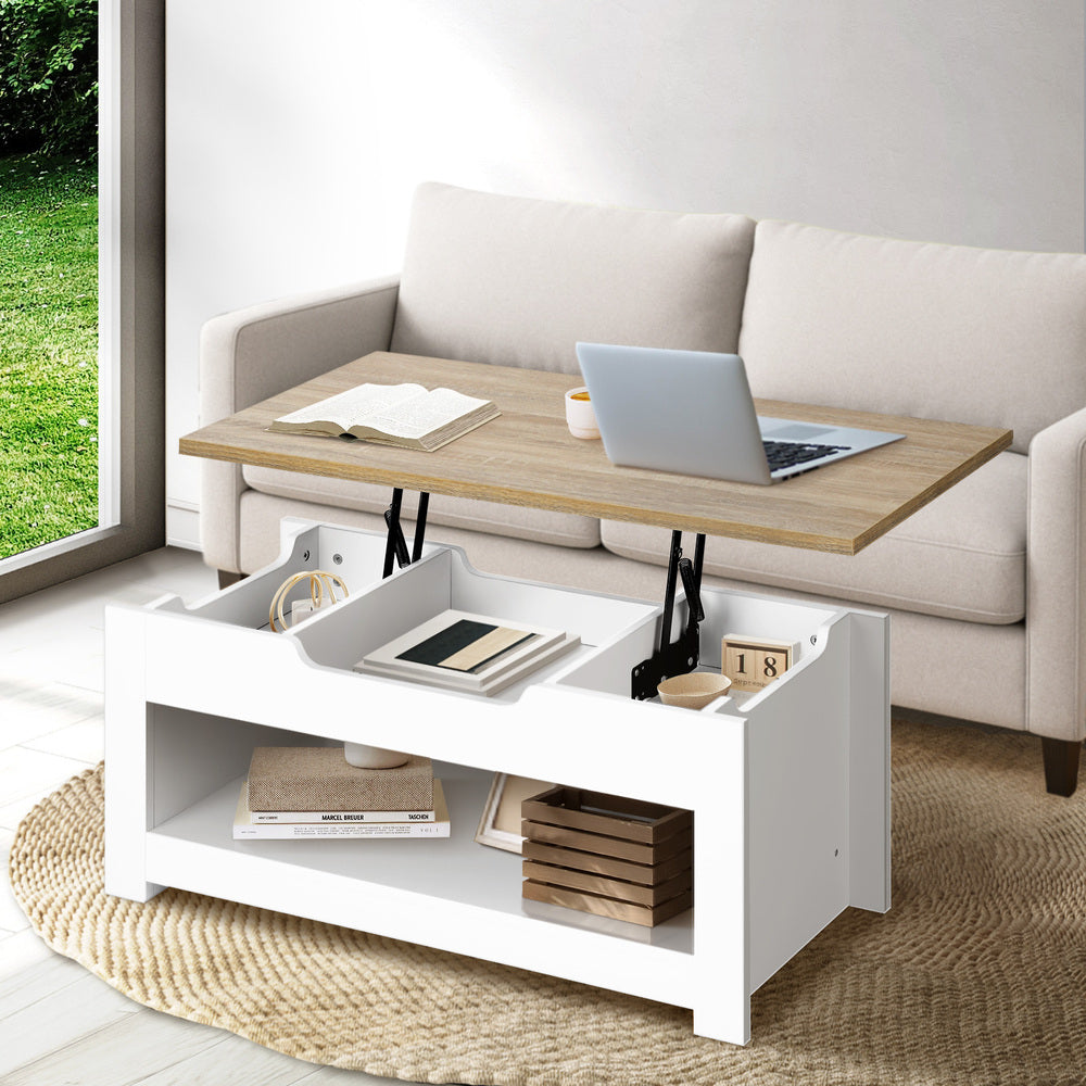 Oikiture Coffee Table Lift Up Top Modern Tables Hidden Storage Shelf Display-Coffee Tables-PEROZ Accessories