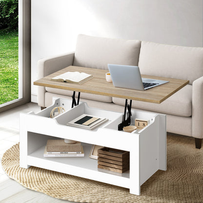 Oikiture Coffee Table Lift Up Top Modern Tables Hidden Storage Shelf Display-Coffee Tables-PEROZ Accessories