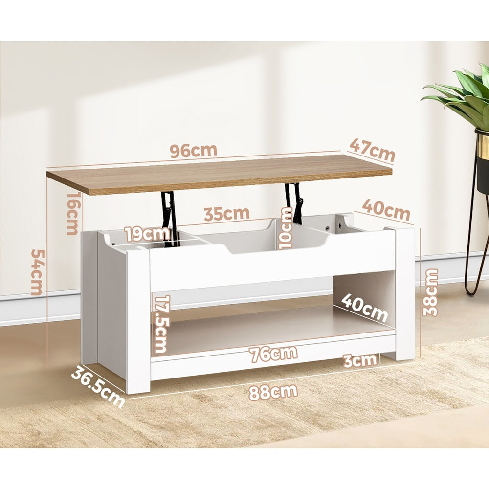 Oikiture Coffee Table Lift Up Top Modern Tables Hidden Storage Shelf Display-Coffee Tables-PEROZ Accessories