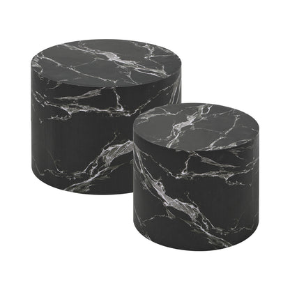 Oikiture Round Coffee Table Set of 2 Marble Effect Black-Coffee Table-PEROZ Accessories
