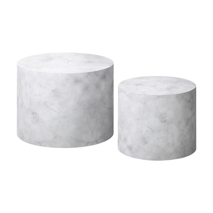 Oikiture Round Coffee Table Set of 2 Marble Effect White-Coffee Table-PEROZ Accessories